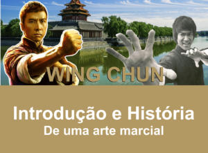 imagem contem ao fundo um templo chinês, á frente mestre IP Man e no lado oposto Bruce Lee