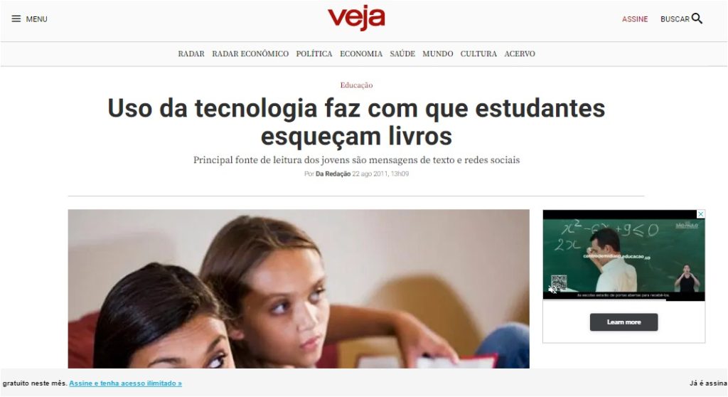 Uso da tecnologia faz com que estudantes esqueçam livros