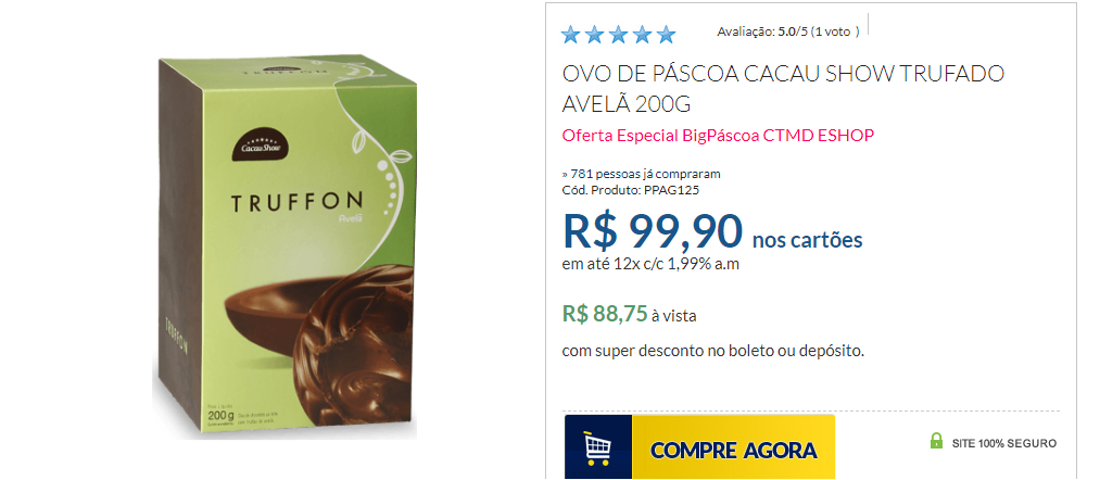 2 - ovo cacau show trufado avelã 200 gr preço