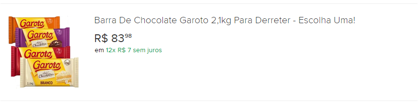 barra de chocolate garoto 2,1 kg para derreter para fazer ovo de pascoa