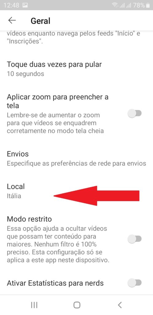 4 - configurando o youtube para italiano no android