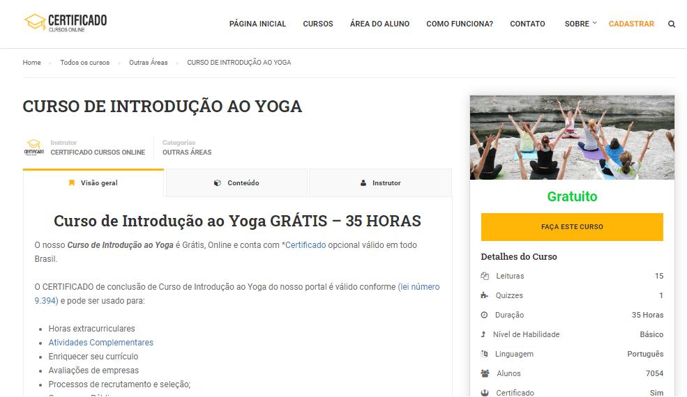 certificado - curso online de yoga gratuito