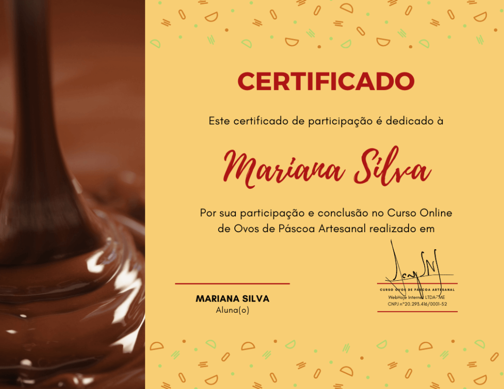 certificado do curso ovos de páscoa artesanal