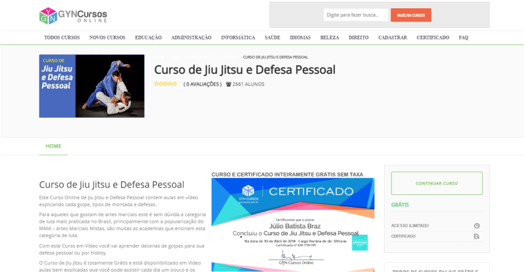 curso de jiu-jitsu para iniciantes grátis e com certificado igualmente grátis