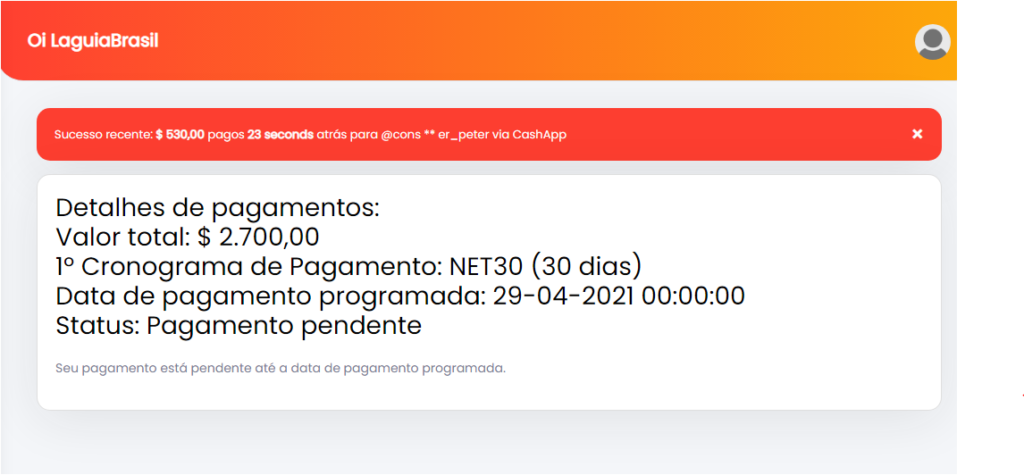 pagamento programado para 29 de abril de 2021