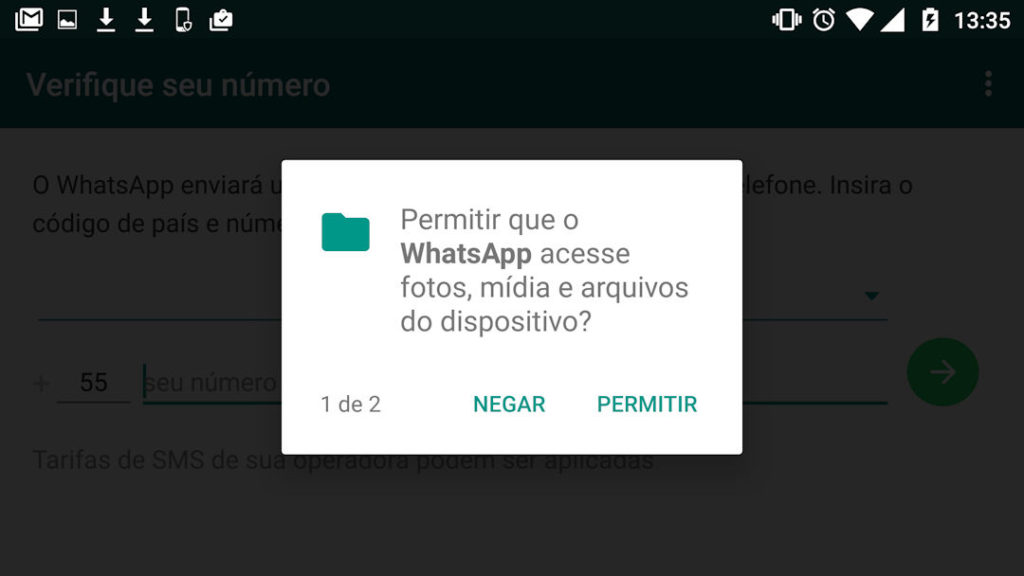 pedido de permissão de aplicativos no Android