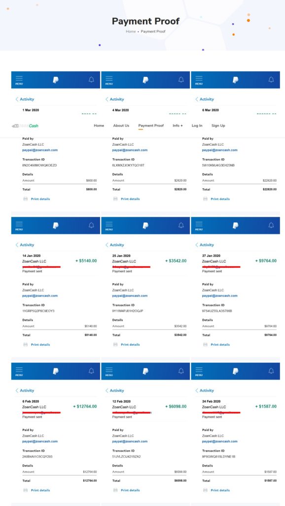 provas de pagamentos aplicativo zoan cash