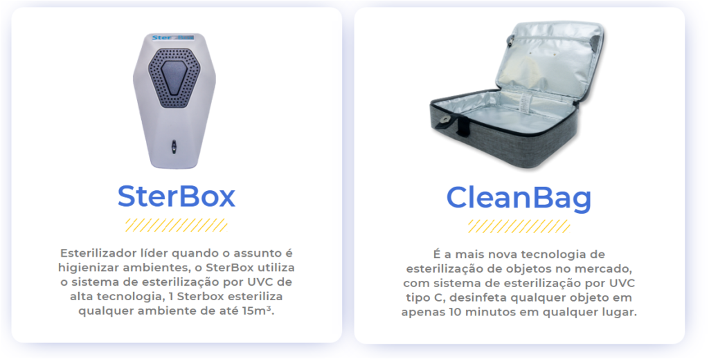 sterbox e cleanbag esterilizadores proteção contra covid e outros vírus e bactérias