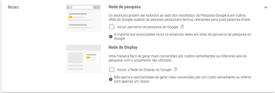 2 - Selecionar configurações da Campanha - google ads para afiliados hotmart