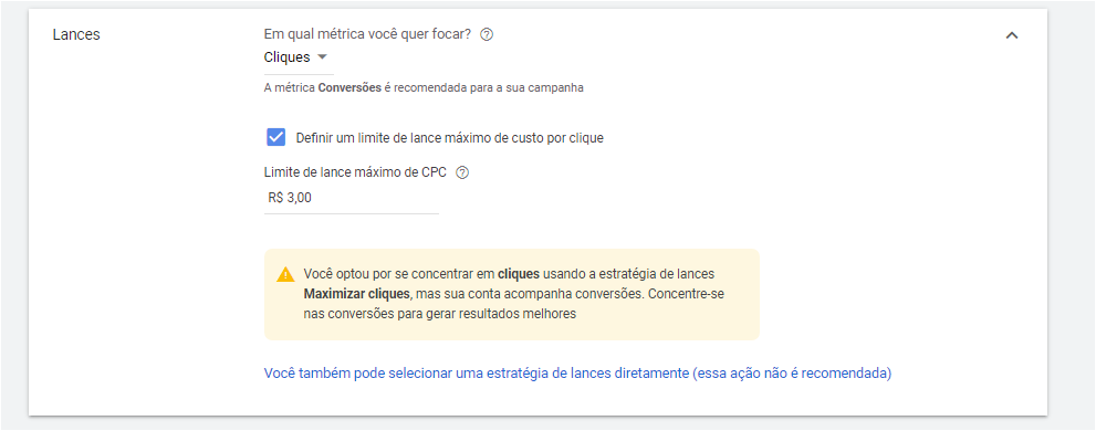 7 - Selecionar configurações da Campanha - google ads para afiliados hotmart