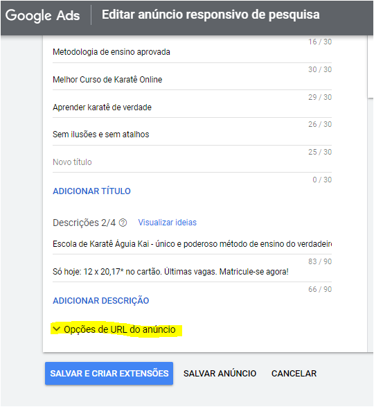 onde colocar o link de afiliado no google ads