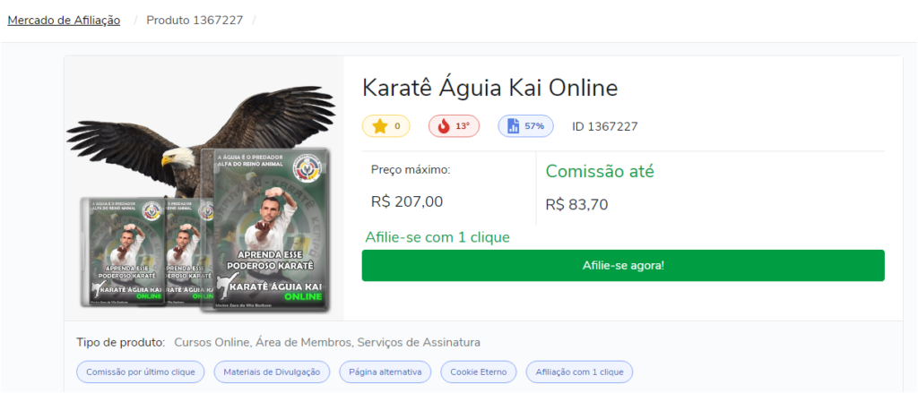 página de afiliação do curso karatê águia kai - como escolher bons produtos na hotmart