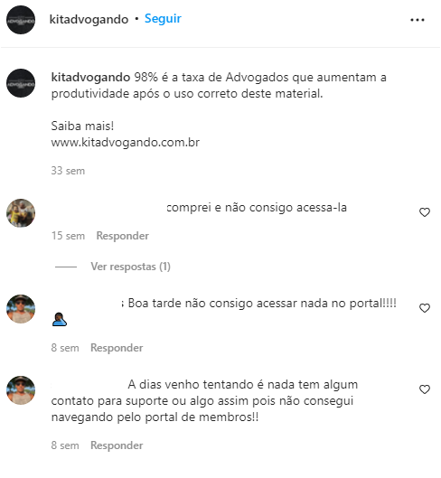 3 - captura de reclamações de usuários do kit Advogando no Instagram