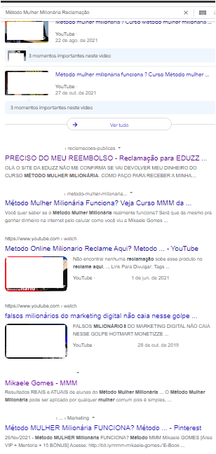 Método Mulher Milionária Reclamação - resultados google