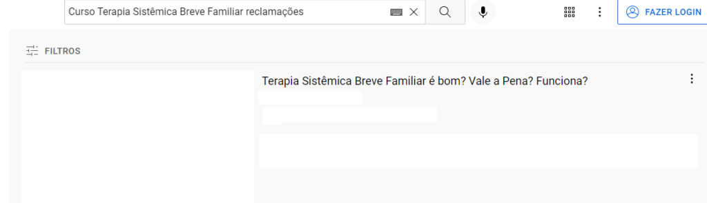 Resultado das buscas por reclamação do Curso Terapia Sistemica Familiar no Youtube