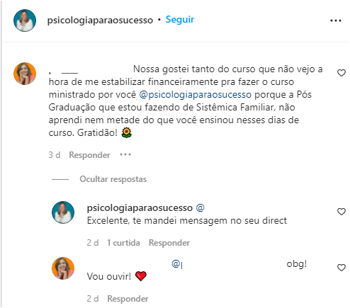 Resultado das buscas por reclamação do Curso Terapia Sistemica Familiar no Instagram