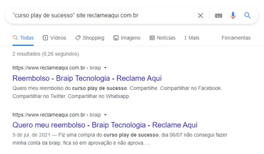 Curso Play de Sucesso - busca específica no Google