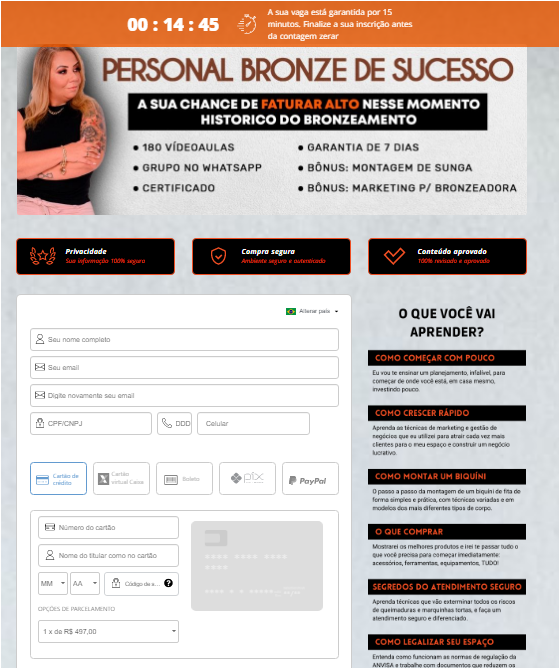 screenshot página oficial curso personal bronze de sucesso