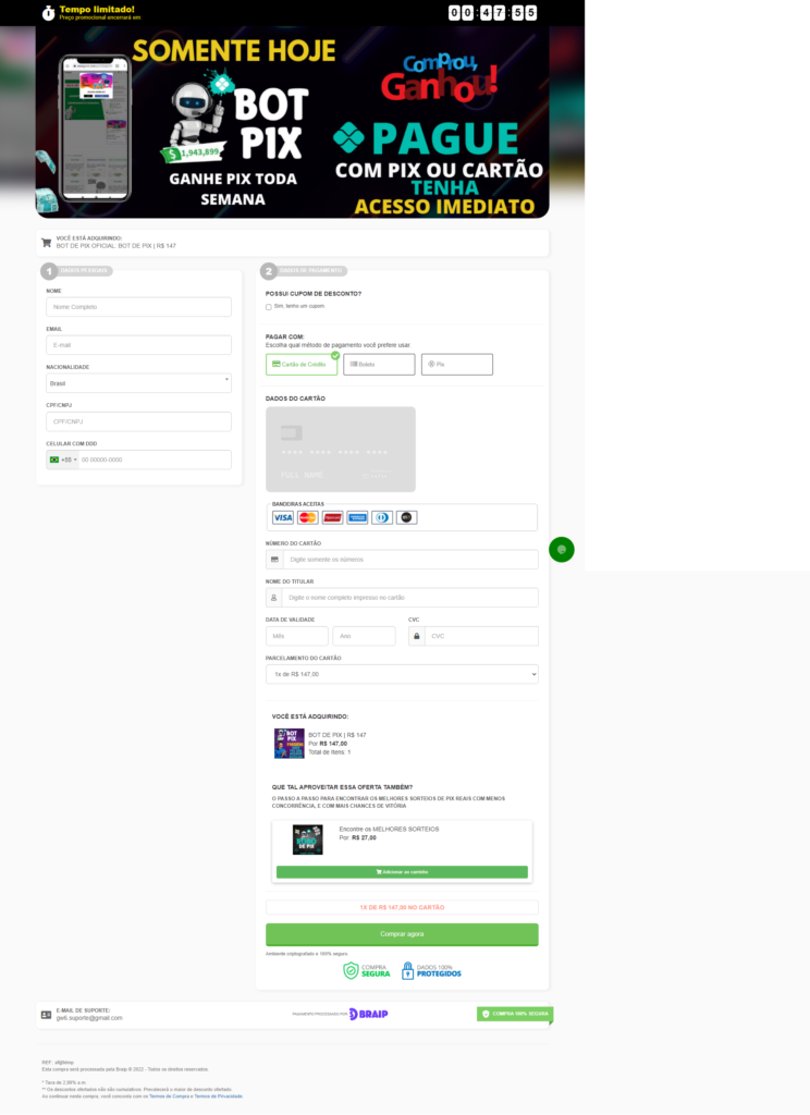 Página de venda do app Bot de Pix Oficial, na plataforma Braip.