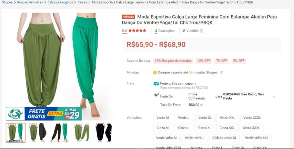 Roupas para a prática do Tai Chi Chuan - calça confortável feminina aladim para treino