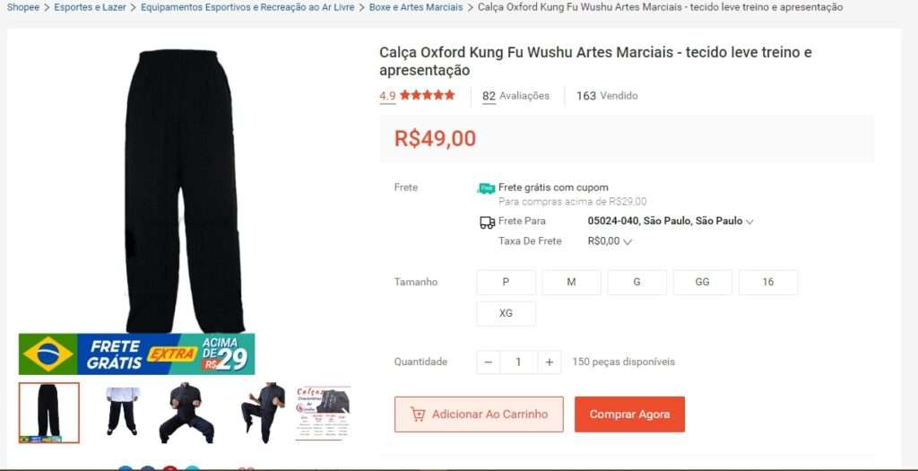 Calça para praticar Tai Chi Chuan