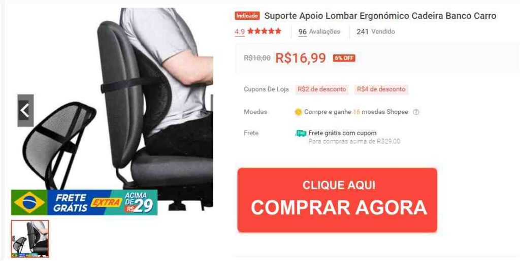 adicione suporte lombar para trabalhar sem dor na coluna